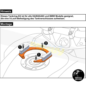탱크 링 BMW, 가와사키 ( 모델 with 5 볼트 필러 캡 )- 햅코앤베커 오토바이 탑박스 싸이드 케이스 백 가방 506002-5